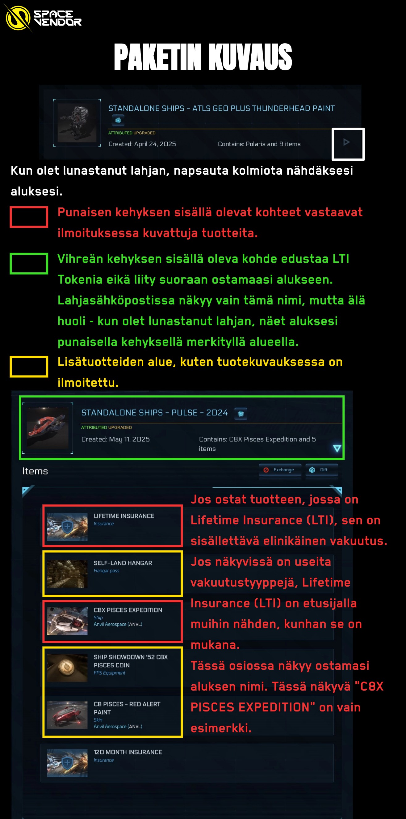 LTI package explanation showing RSI hangar items