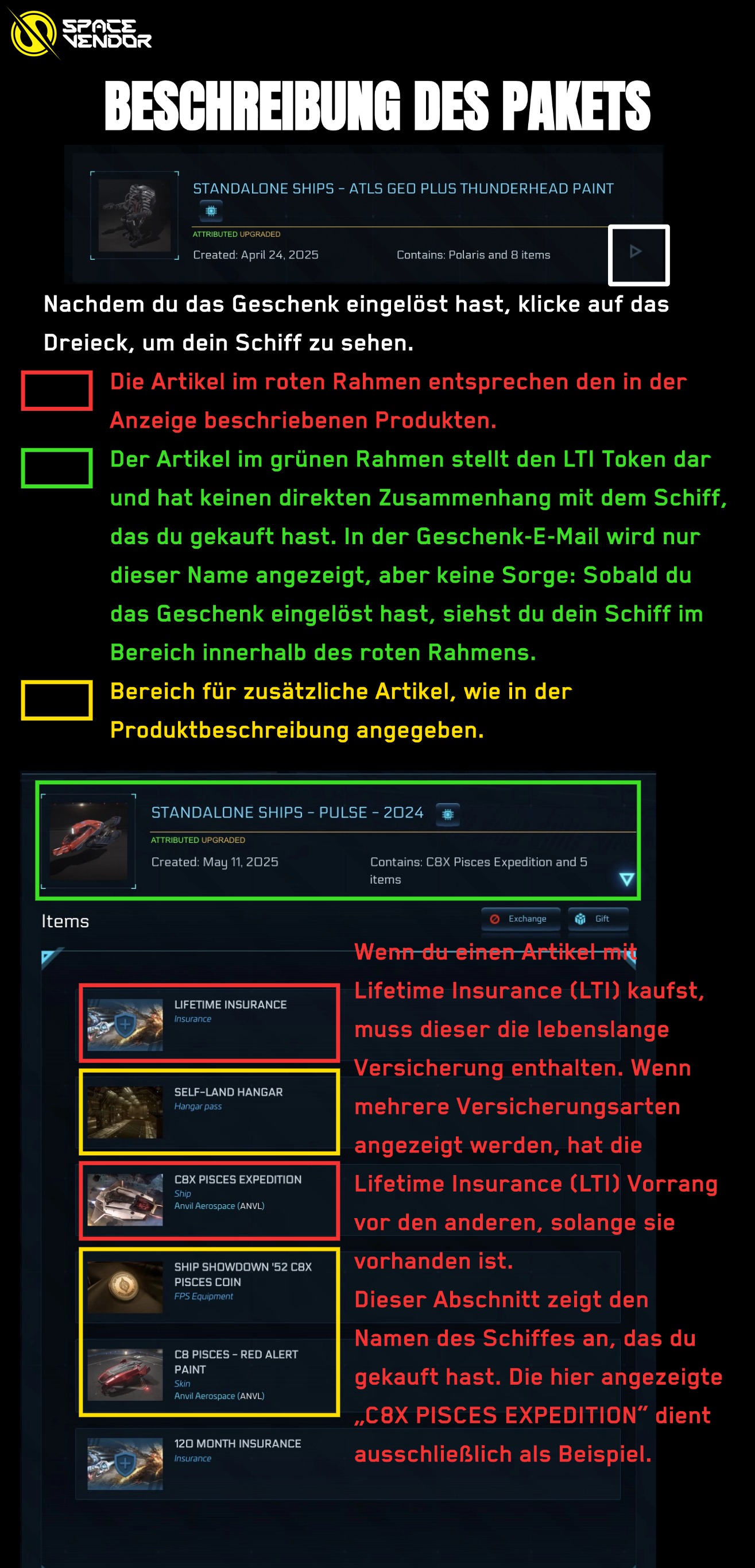 LTI package explanation showing RSI hangar items