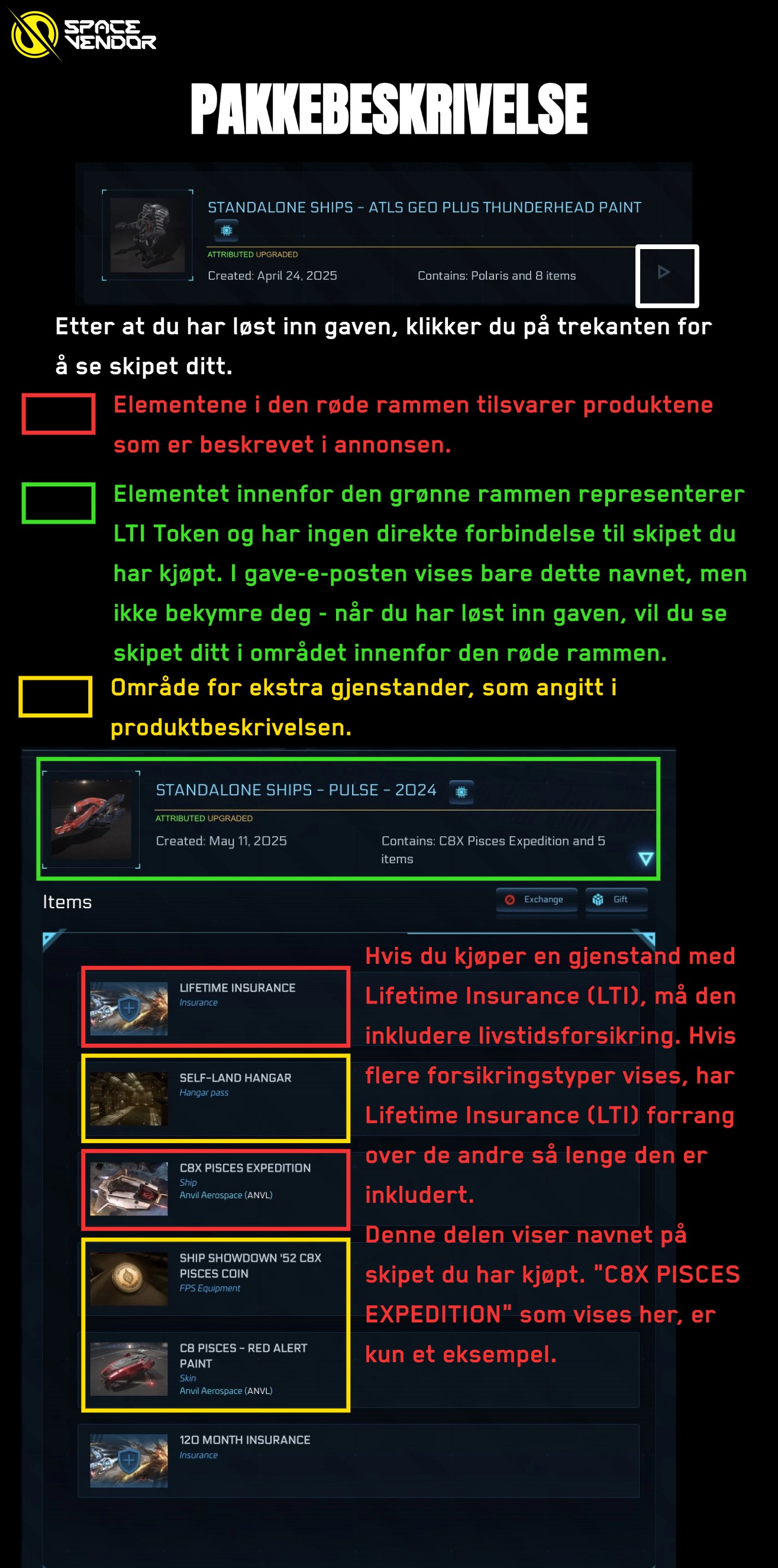 LTI package explanation showing RSI hangar items