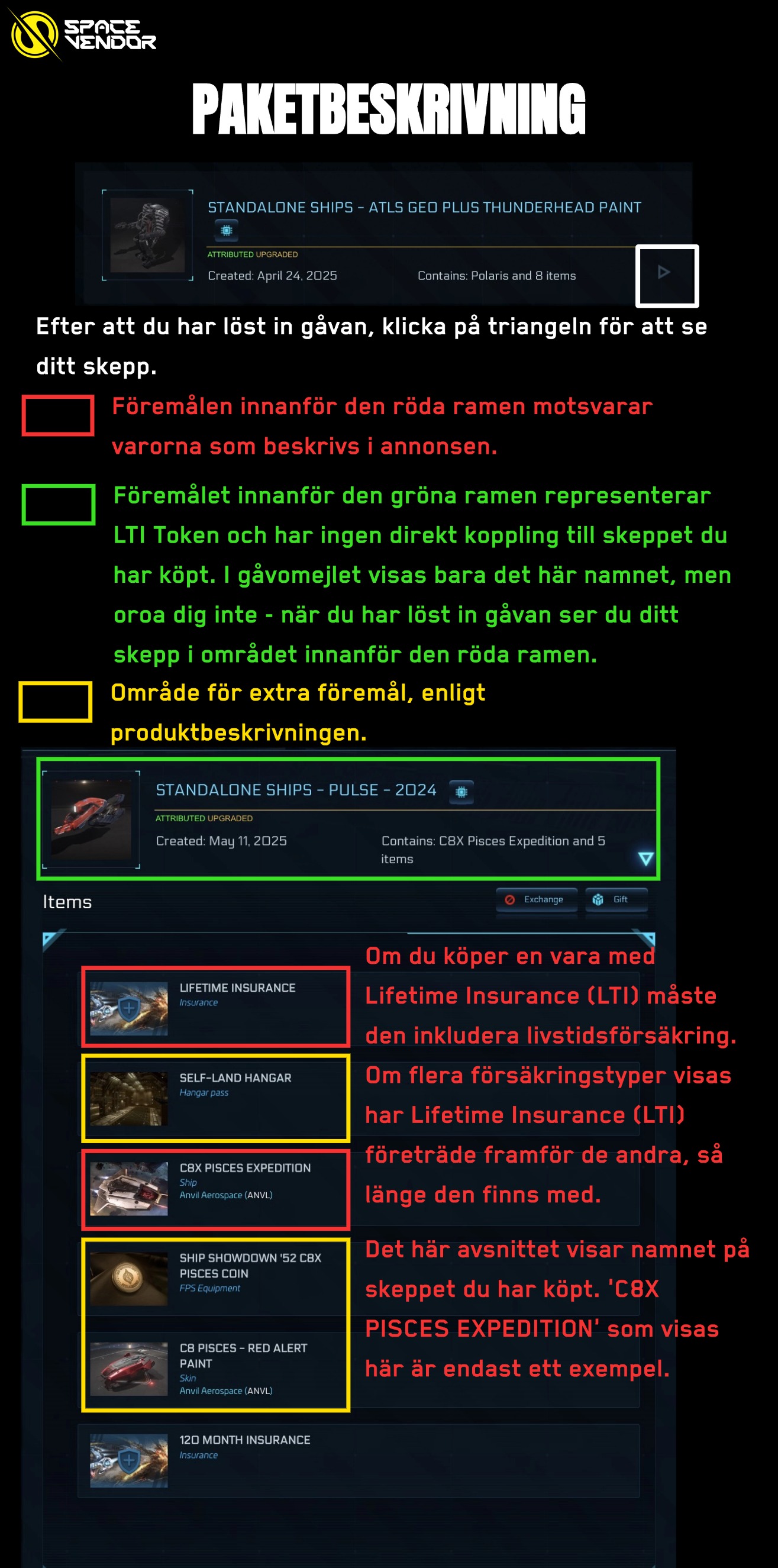LTI package explanation showing RSI hangar items