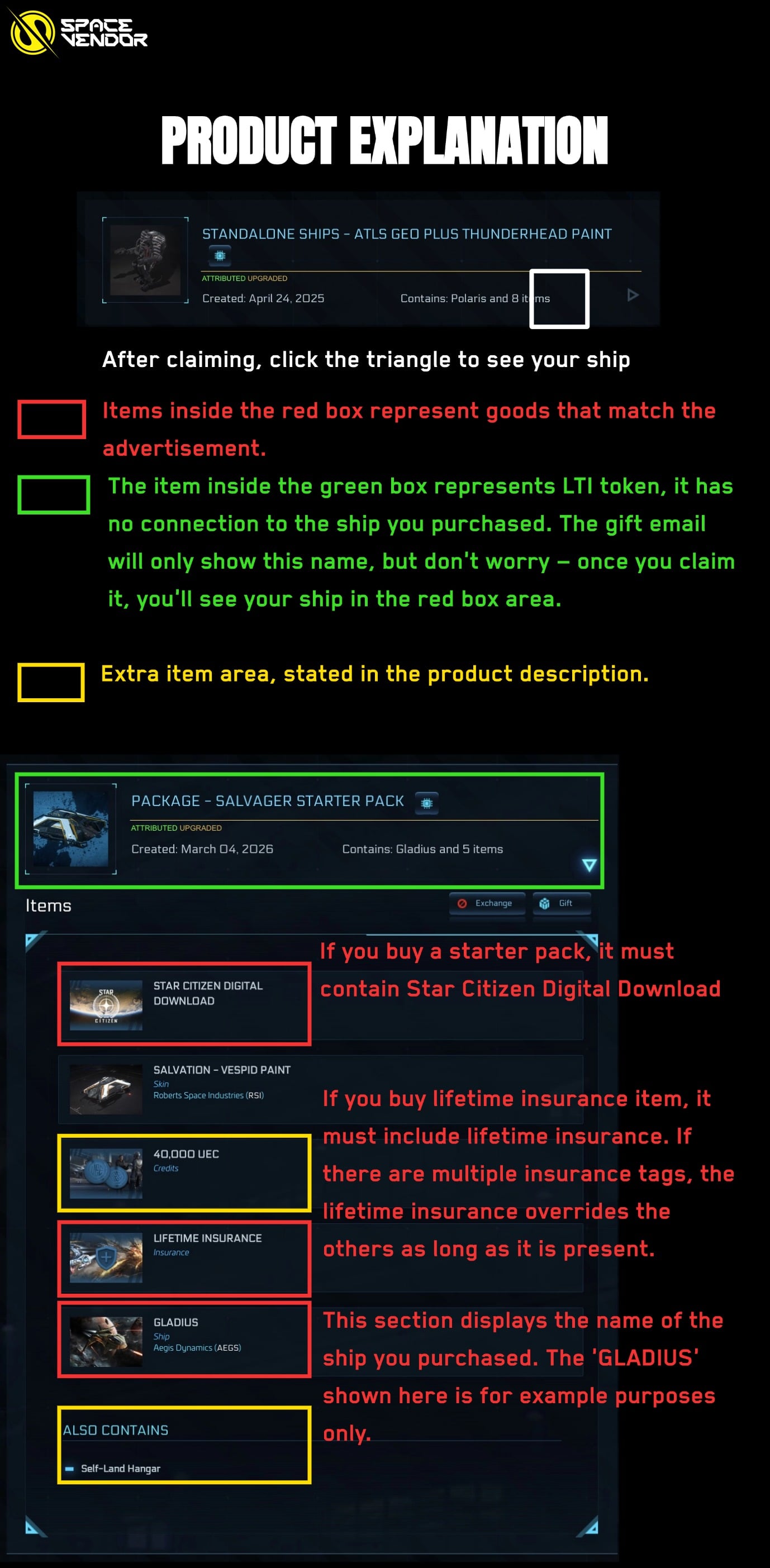 LTI package explanation showing RSI hangar items